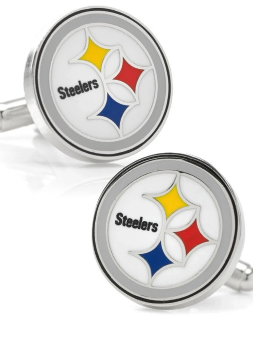 NFL Pittsburgh Steelers Logo Enamel Cuff Links in White Rhodium Brass
